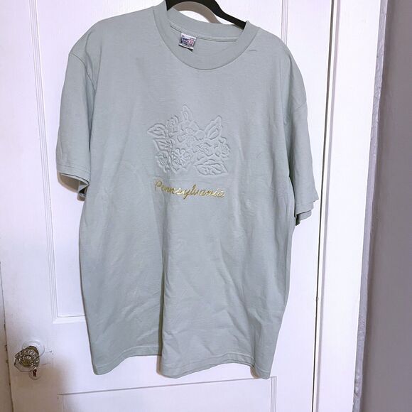 Vintage Basicss Pennsylvania Travel Souvenir T Shirt Made in USA XL Sage Green - Picture 1 of 5
